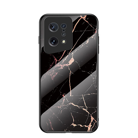 Coque Contour Silicone et Vitre Motif Fantaisie Miroir Etui Housse pour Oppo Find X5 5G Or et Noir