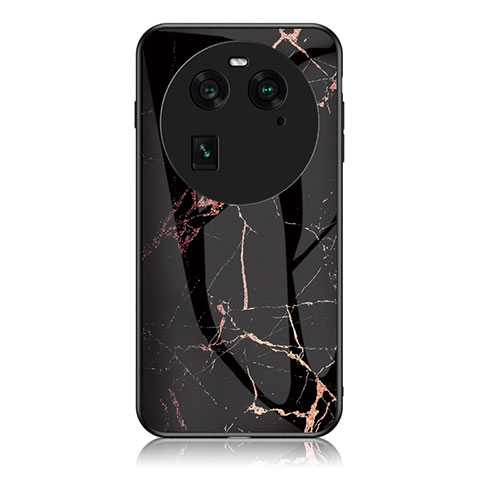 Coque Contour Silicone et Vitre Motif Fantaisie Miroir Etui Housse pour Oppo Find X6 5G Or et Noir