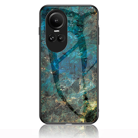 Coque Contour Silicone et Vitre Motif Fantaisie Miroir Etui Housse pour Oppo Reno10 5G Bleu