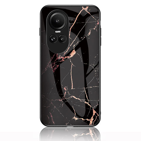 Coque Contour Silicone et Vitre Motif Fantaisie Miroir Etui Housse pour Oppo Reno10 Pro 5G Or et Noir