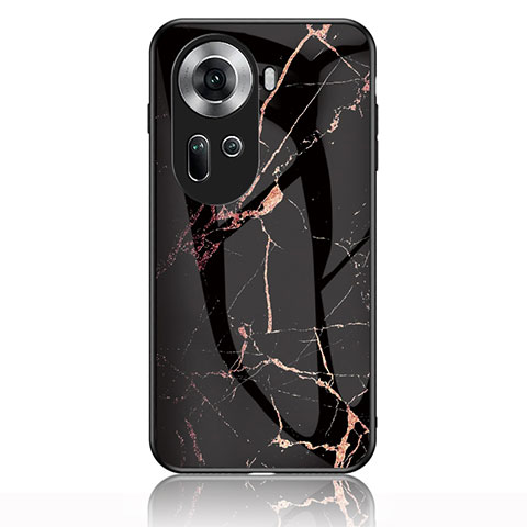 Coque Contour Silicone et Vitre Motif Fantaisie Miroir Etui Housse pour Oppo Reno11 5G Or et Noir