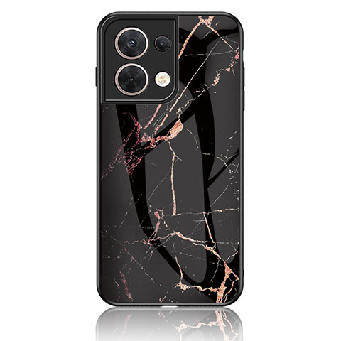 Coque Contour Silicone et Vitre Motif Fantaisie Miroir Etui Housse pour Oppo Reno8 5G Or et Noir