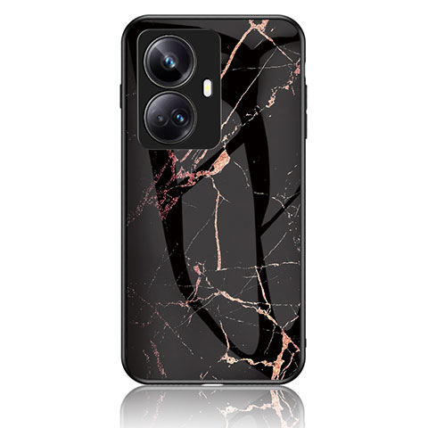 Coque Contour Silicone et Vitre Motif Fantaisie Miroir Etui Housse pour Realme 10 Pro+ Plus 5G Or et Noir