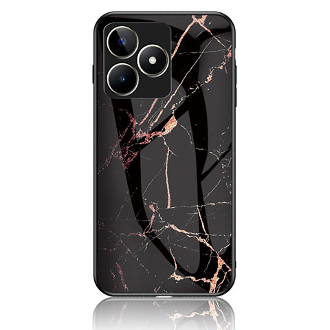 Coque Contour Silicone et Vitre Motif Fantaisie Miroir Etui Housse pour Realme C53 India Or et Noir