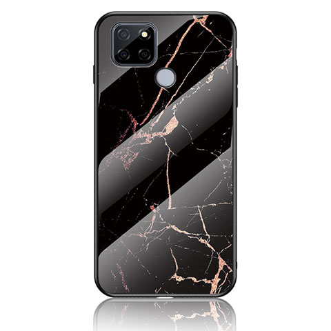 Coque Contour Silicone et Vitre Motif Fantaisie Miroir Etui Housse pour Realme Q2i 5G Or et Noir