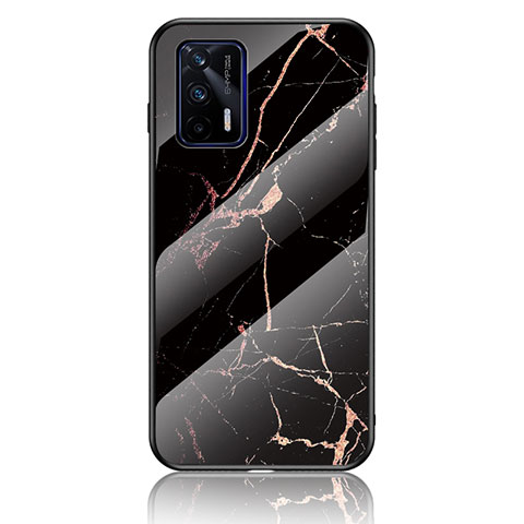 Coque Contour Silicone et Vitre Motif Fantaisie Miroir Etui Housse pour Realme Q3 Pro 5G Or et Noir