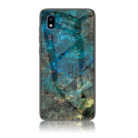 Coque Contour Silicone et Vitre Motif Fantaisie Miroir Etui Housse pour Samsung Galaxy A2 Core A260F A260G Bleu