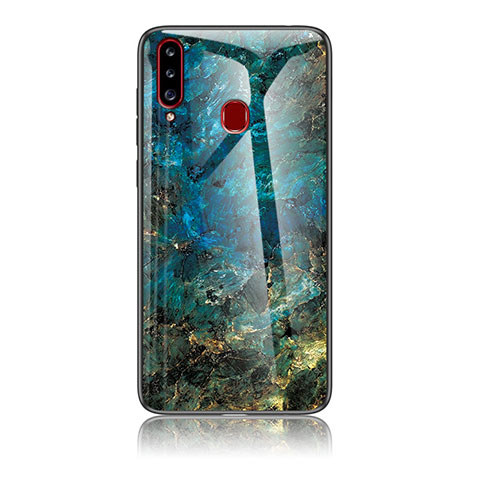 Coque Contour Silicone et Vitre Motif Fantaisie Miroir Etui Housse pour Samsung Galaxy A20s Bleu