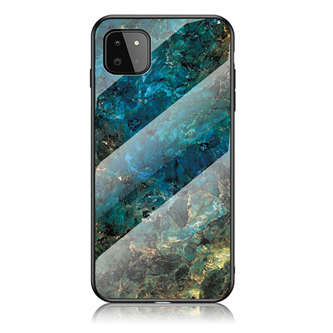 Coque Contour Silicone et Vitre Motif Fantaisie Miroir Etui Housse pour Samsung Galaxy A22s 5G Bleu