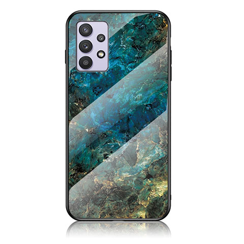 Coque Contour Silicone et Vitre Motif Fantaisie Miroir Etui Housse pour Samsung Galaxy A32 5G Bleu