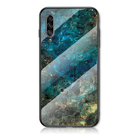 Coque Contour Silicone et Vitre Motif Fantaisie Miroir Etui Housse pour Samsung Galaxy A50S Bleu