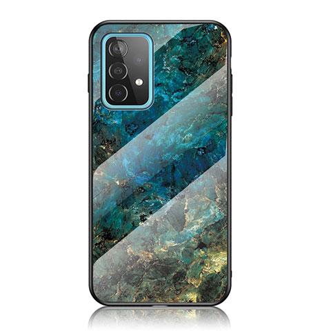 Coque Contour Silicone et Vitre Motif Fantaisie Miroir Etui Housse pour Samsung Galaxy A52 4G Bleu