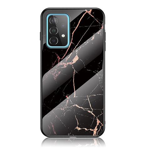 Coque Contour Silicone et Vitre Motif Fantaisie Miroir Etui Housse pour Samsung Galaxy A52 5G Or et Noir