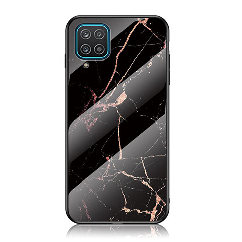 Coque Contour Silicone et Vitre Motif Fantaisie Miroir Etui Housse pour Samsung Galaxy F12 Or et Noir