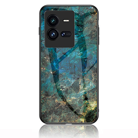 Coque Contour Silicone et Vitre Motif Fantaisie Miroir Etui Housse pour Vivo iQOO 10 Pro 5G Bleu