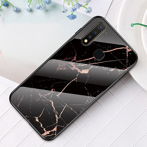 Coque Contour Silicone et Vitre Motif Fantaisie Miroir Etui Housse pour Vivo iQOO U3 4G Or et Noir