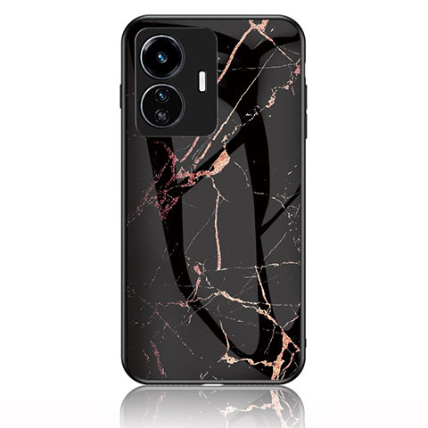 Coque Contour Silicone et Vitre Motif Fantaisie Miroir Etui Housse pour Vivo iQOO Z6 Lite 5G Or et Noir