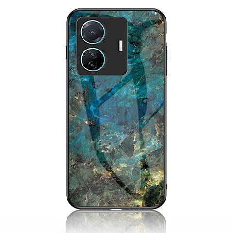 Coque Contour Silicone et Vitre Motif Fantaisie Miroir Etui Housse pour Vivo iQOO Z6 Pro 5G Bleu