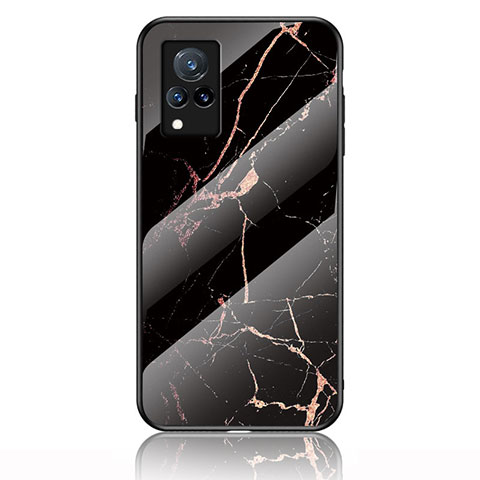 Coque Contour Silicone et Vitre Motif Fantaisie Miroir Etui Housse pour Vivo V21s 5G Or et Noir