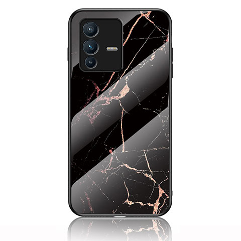 Coque Contour Silicone et Vitre Motif Fantaisie Miroir Etui Housse pour Vivo V23 Pro 5G Or et Noir