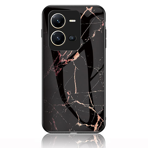 Coque Contour Silicone et Vitre Motif Fantaisie Miroir Etui Housse pour Vivo V25e Or et Noir