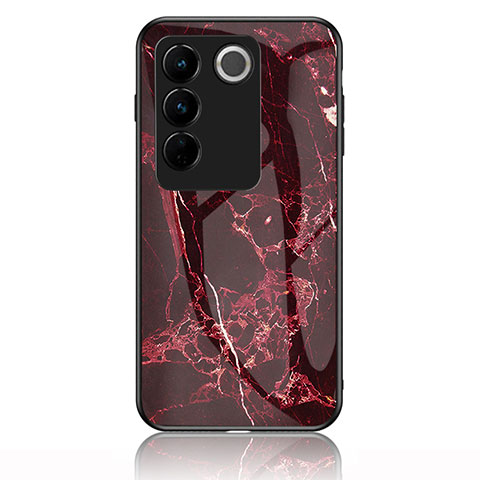 Coque Contour Silicone et Vitre Motif Fantaisie Miroir Etui Housse pour Vivo V27 Pro 5G Rouge