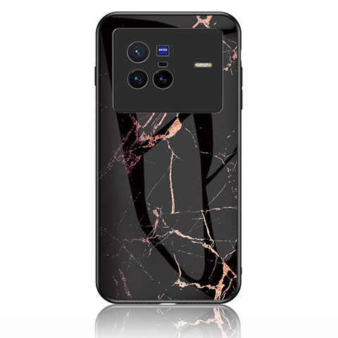 Coque Contour Silicone et Vitre Motif Fantaisie Miroir Etui Housse pour Vivo X80 5G Or et Noir