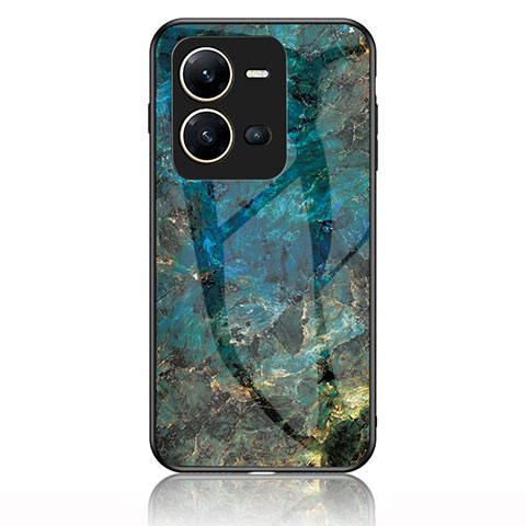 Coque Contour Silicone et Vitre Motif Fantaisie Miroir Etui Housse pour Vivo X80 Lite 5G Bleu