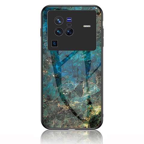 Coque Contour Silicone et Vitre Motif Fantaisie Miroir Etui Housse pour Vivo X80 Pro 5G Bleu