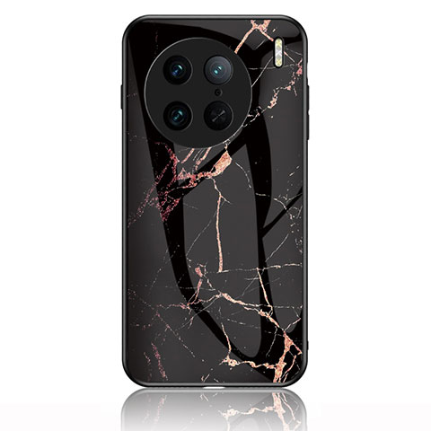 Coque Contour Silicone et Vitre Motif Fantaisie Miroir Etui Housse pour Vivo X90 5G Or et Noir