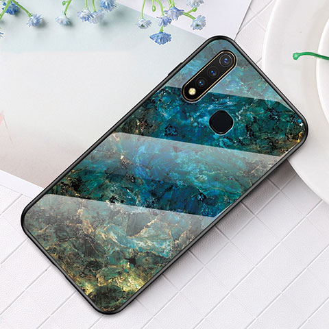 Coque Contour Silicone et Vitre Motif Fantaisie Miroir Etui Housse pour Vivo Y5s Bleu