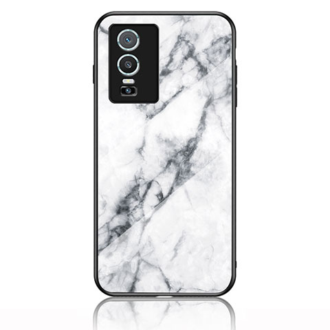 Coque Contour Silicone et Vitre Motif Fantaisie Miroir Etui Housse pour Vivo Y74s 5G Blanc