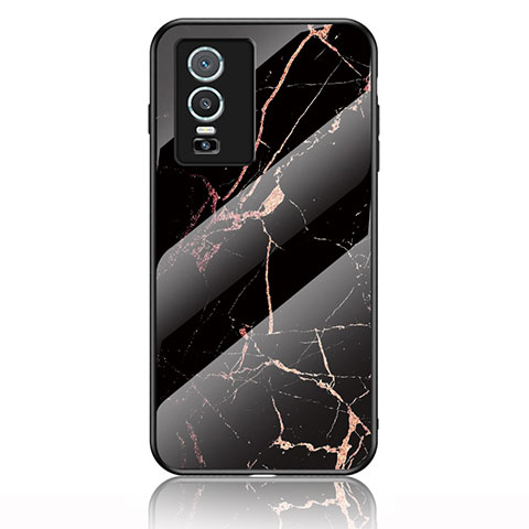 Coque Contour Silicone et Vitre Motif Fantaisie Miroir Etui Housse pour Vivo Y74s 5G Or et Noir