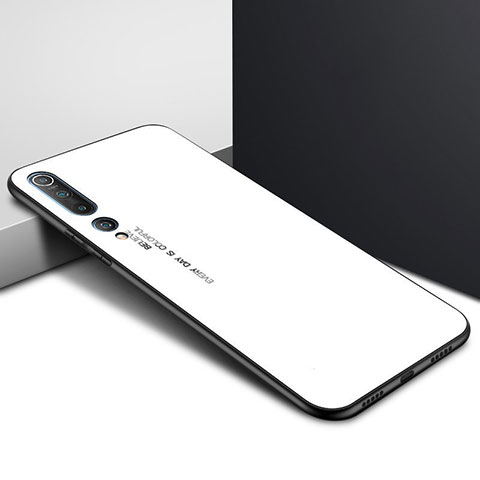 Coque Contour Silicone et Vitre Motif Fantaisie Miroir Etui Housse pour Xiaomi Mi 10 Pro Blanc