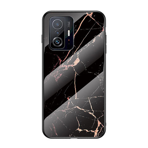 Coque Contour Silicone et Vitre Motif Fantaisie Miroir Etui Housse pour Xiaomi Mi 11T Pro 5G Or et Noir