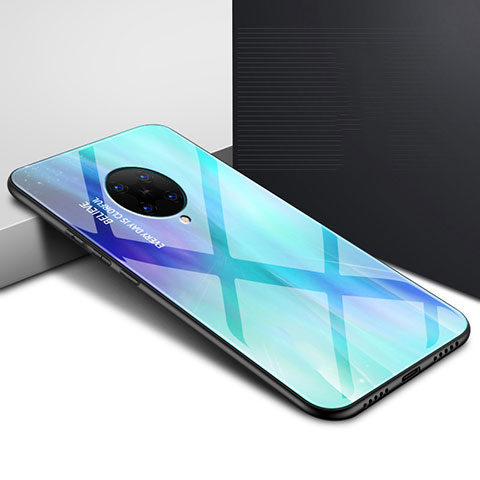 Coque Contour Silicone et Vitre Motif Fantaisie Miroir Etui Housse pour Xiaomi Poco F2 Pro Cyan