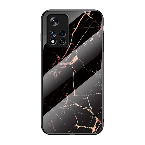 Coque Contour Silicone et Vitre Motif Fantaisie Miroir Etui Housse pour Xiaomi Poco M4 Pro 5G Or et Noir