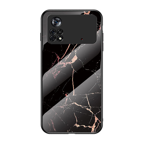 Coque Contour Silicone et Vitre Motif Fantaisie Miroir Etui Housse pour Xiaomi Poco X4 Pro 5G Or et Noir