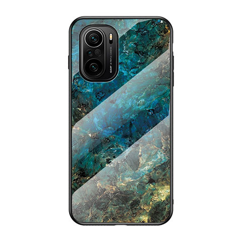 Coque Contour Silicone et Vitre Motif Fantaisie Miroir Etui Housse pour Xiaomi Redmi K40 Pro 5G Bleu