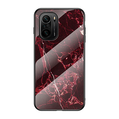 Coque Contour Silicone et Vitre Motif Fantaisie Miroir Etui Housse pour Xiaomi Redmi K40 Pro 5G Rouge