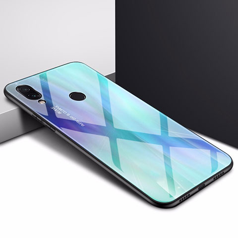 Coque Contour Silicone et Vitre Motif Fantaisie Miroir Etui Housse pour Xiaomi Redmi Note 7 Bleu Ciel