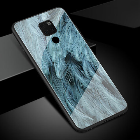 Coque Contour Silicone et Vitre Motif Fantaisie Miroir Etui Housse S01 pour Huawei Mate 20 Bleu Ciel