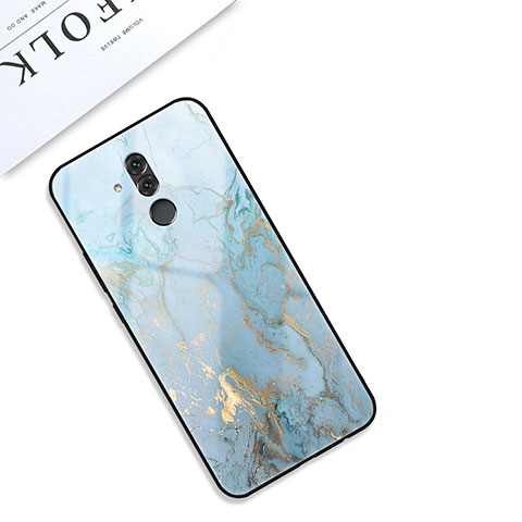 Coque Contour Silicone et Vitre Motif Fantaisie Miroir Etui Housse S01 pour Huawei Mate 20 Lite Cyan