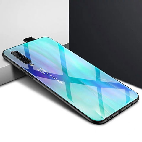 Coque Contour Silicone et Vitre Motif Fantaisie Miroir Etui Housse S01 pour Huawei P Smart Pro (2019) Cyan