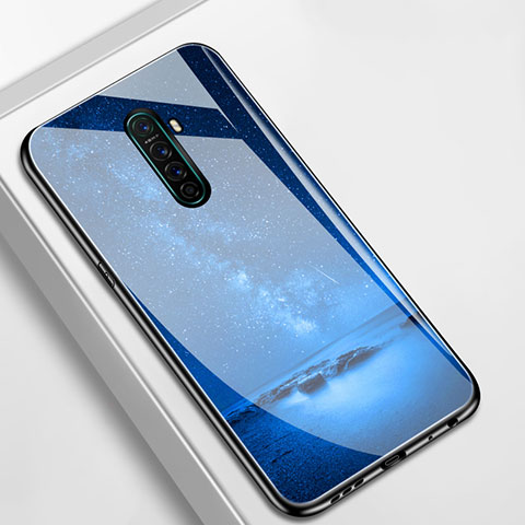 Coque Contour Silicone et Vitre Motif Fantaisie Miroir Etui Housse S01 pour Oppo Reno Ace Bleu