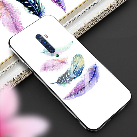 Coque Contour Silicone et Vitre Motif Fantaisie Miroir Etui Housse S01 pour Oppo Reno2 Blanc