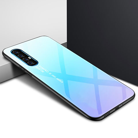 Coque Contour Silicone et Vitre Motif Fantaisie Miroir Etui Housse S01 pour Oppo Reno3 Pro Bleu Ciel