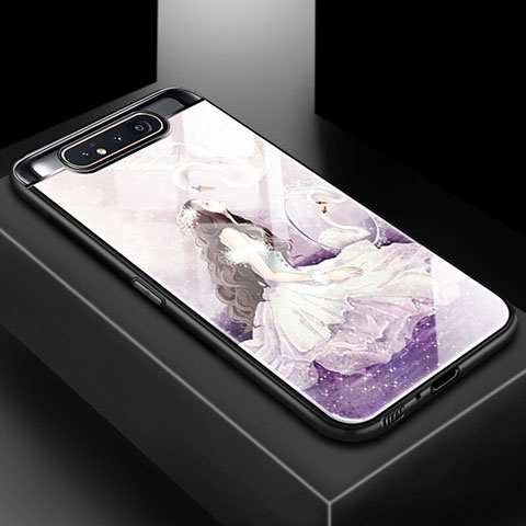 Coque Contour Silicone et Vitre Motif Fantaisie Miroir Etui Housse S01 pour Samsung Galaxy A90 4G Violet