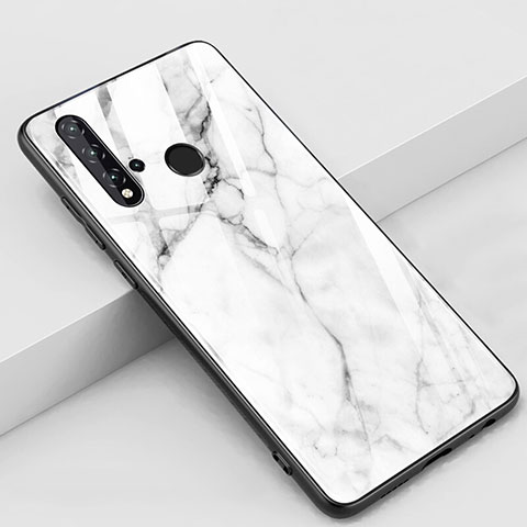 Coque Contour Silicone et Vitre Motif Fantaisie Miroir Etui Housse S02 pour Huawei P20 Lite (2019) Blanc