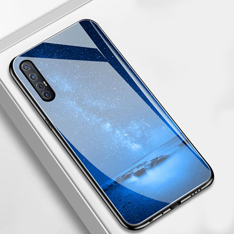 Coque Contour Silicone et Vitre Motif Fantaisie Miroir Etui Housse S02 pour Oppo Reno3 Pro Bleu